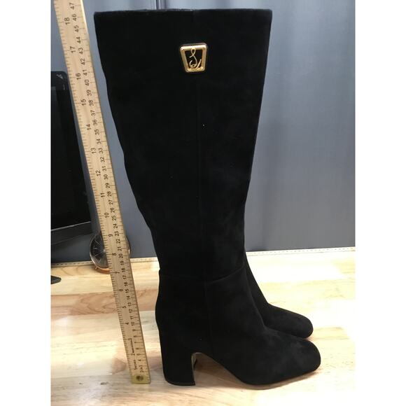 Sam Edelman Faren Women US 6 Black Leather Square Toe Knee High Block Heel Boots - Picture 2 of 10